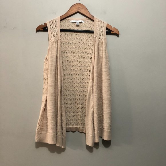 LC Lauren Conrad Sleeveless Open Front Vest w/ Loose Knit Back Beige XSmall - Picture 1 of 7